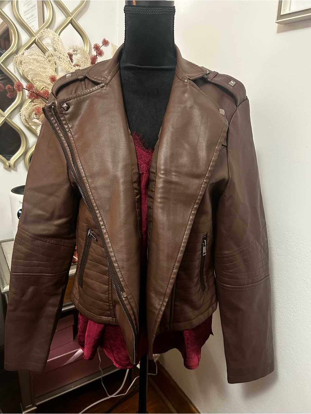 Women's Brown Faux Leather Moto Style Jacket